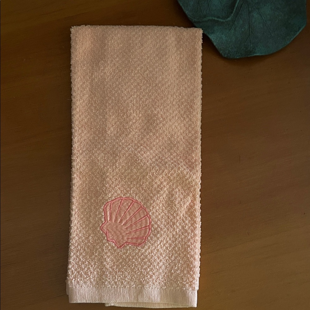 Pink Shell Embroidered Kitchen Towel